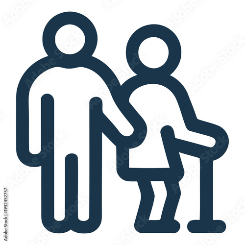 Two blue line figures with one helping the other stand up line two figures standing