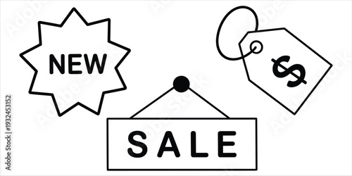 New sale tag and starburst with dollar sign price tag Keywords: new, sale, tag, price tag, dollar sign, shopping, retail