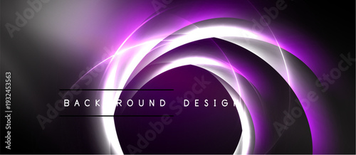 Abstract purple light swirls create dynamic background. Text reads background design. Minimalist, modern aesthetic. Dark space dominates image.