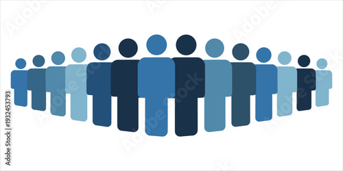 Large Group Of People Silhouettes In Blue Tones Arranged In A Semi- Circle standing together