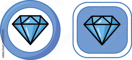 Two light blue diamond icons with black outlines in a circle and rounded square jewel precious stone