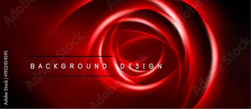 Abstract red design features glowing circular layers. Text reads background design centered within composition. Dark backdrop enhances vibrant effect.