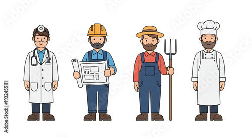 Diverse group of professionals representing various occupations, standing together in unity.