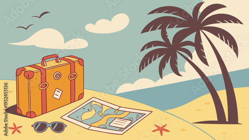 summer holiday background with suitcase