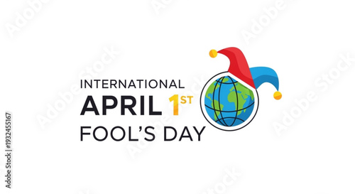 International april fools' day celebration with globe and jester hat on white background