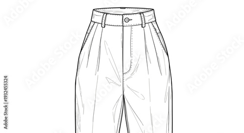High waisted trousers line art black and white illustration