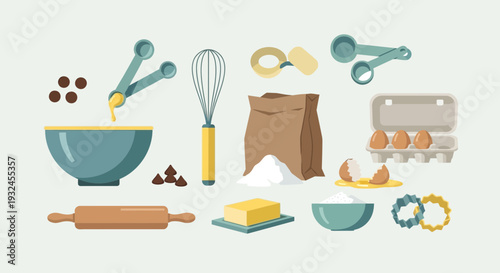 Baking Ingredients and Utensils Illustration for Culinary Projects.