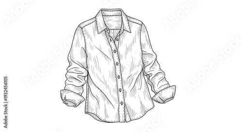 Women's button-up shirt line art black and white illustration