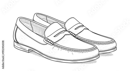 Female loafers line art black and white illustration