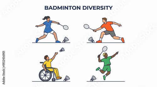 Inclusive Sports Vector Silhouette Collection | Tennis, Badminton, Wheelchair Athletes, Doubles, Jump Smash, Dynamic Motion | Minimalist Black-and-White Athletic Diversity Design