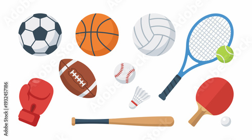 Minimalist Sports Equipment Vector Collection | Soccer, Basketball, Tennis, Badminton, Baseball, Volleyball, Boxing, Table Tennis, American Football | Clean Silhouette Style Design