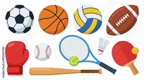 Minimalist Sports Equipment Vector Collection | Soccer, Basketball, Tennis, Badminton, Baseball, Volleyball, Boxing, Table Tennis, American Football | Clean Silhouette Style Design