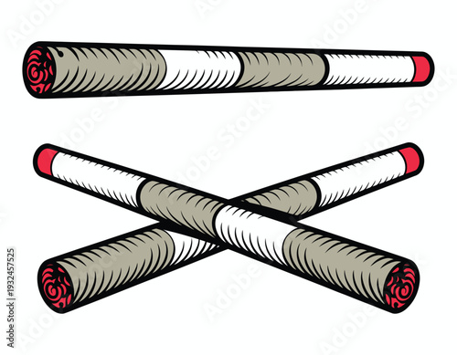 Smolder joints or cigarettes with marijuana vector illustration featuring realistic smoke clouds and cannabis leaf elements for medicinal herb dispensary branding and lifestyle designs.