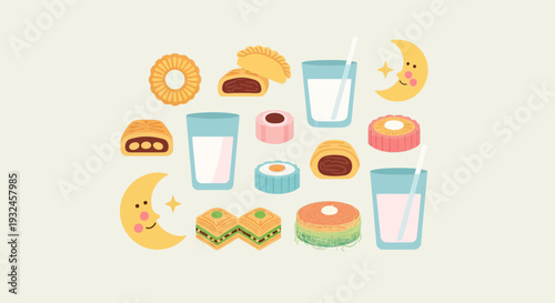 Collection of Sweet Treats and Milk for a Delightful Snack.