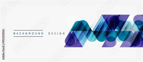 Abstract geometric shapes, blue purple hues, modern design. Minimalist background with text elements, clean aesthetic.