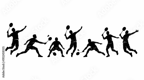 Inclusive Sports Vector Silhouette Collection | Tennis, Badminton, Wheelchair Athletes, Doubles, Jump Smash, Dynamic Motion | Minimalist Black-and-White Athletic Diversity Design