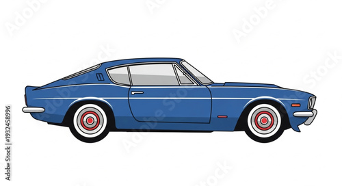 Classic Blue Sports Car Coupe Side View Isolated.