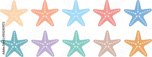 Pastel Starfish Collection with Soft Colored Sea Stars in Minimal Tropical Ocean Style Vector Illustration Set