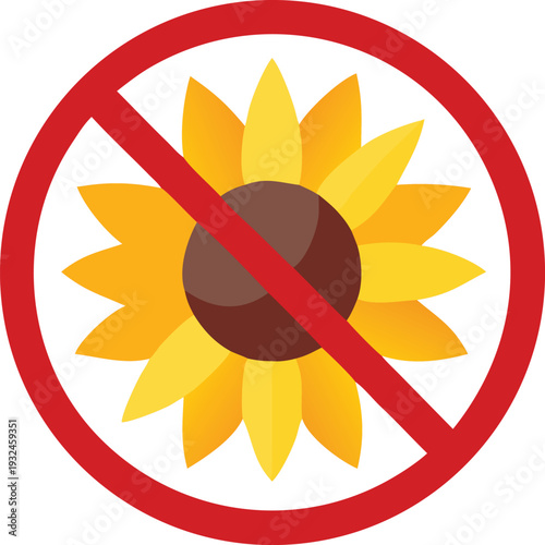 No Sunflower Icon Symbol Forbidden Sign Isolated on White Background