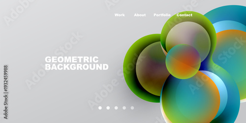 Abstract geometric design. Overlapping circles create vibrant color gradients. Minimalist website header visible. Clean, modern aesthetic.