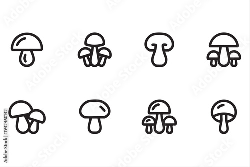 Minimal Mushroom Outline Icons for Nature and Culinary Projects