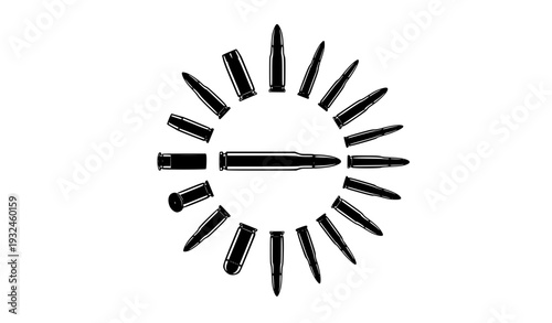 Circular Bullet Ammunition Arrangement with Rifle and Pistol Cartridges Forming Radial Pattern for Military, Defense, Shooting Range, and Tactical Design