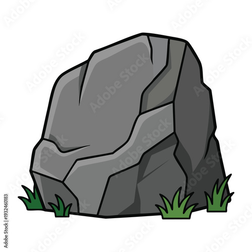 Rock with Green Grass Clumps