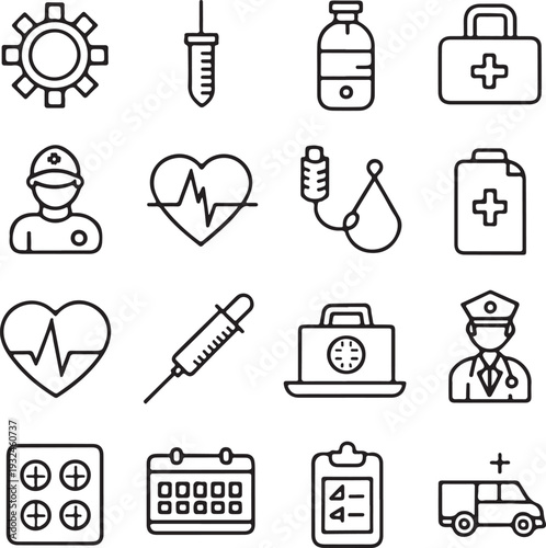 Business Workflow and HR Line Icon Set - Minimal Outline Icons for Employee, Documents, Tasks and Office Management