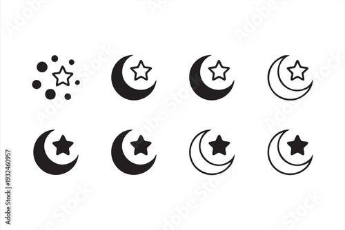 Minimal Moon and Star Outline Icons for Sleep and Astrology Apps