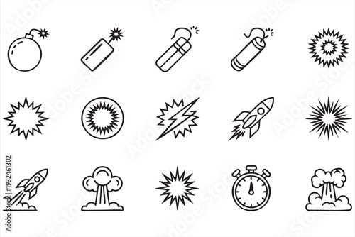 Minimal Blast and Detonation Outline Icons for Action Design
