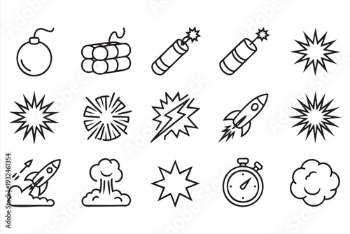 Dynamite and Blast Line Icons for Warning and Impact Effects