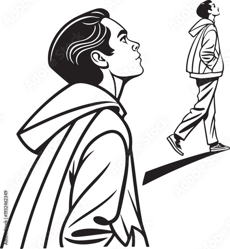Minimal Line Art Human Profile Illustration – Thoughtful Person Portrait Outline Vector Concept