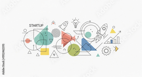 Abstract startup concept with geometric shapes and creative design elements.