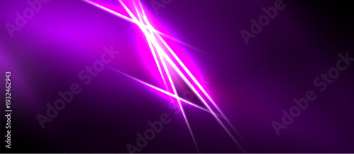 Bright purple abstract lines radiate from central point. Dark background creates dramatic visual effect. Intense energy, modern design.