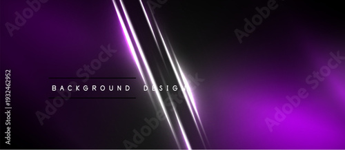 Dark purple abstract background. Diagonal lines create futuristic glow effect. Minimalist design with text elements present.