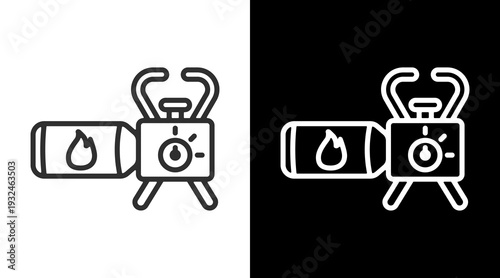 Portable Stove White Icon Set Vector 