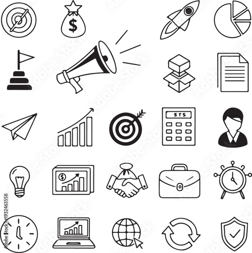 Business and Office Line Icon Set - Minimal Outline Icons for HR, Workflow, Documents and User Interface