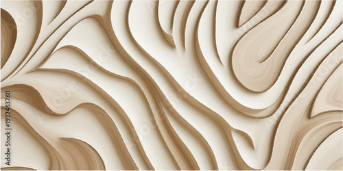 Wooden wall panel with layered wavy sculpted design element