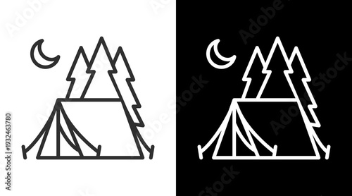 Camping Tent White Icon Set Vector 