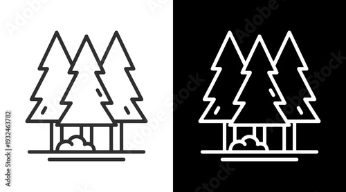 Pine Tree White Icon Set Vector 