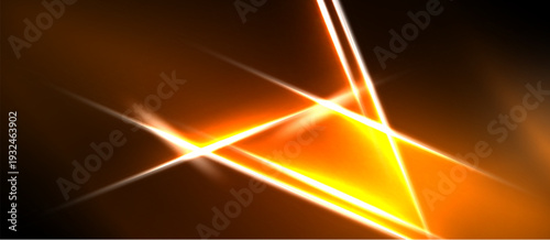 Bright orange lines intersect, creating dynamic triangular shapes against dark background. Intense glow radiates from central point.