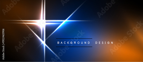 Dark background features bright neon lines, starburst effect. Modern design elements create dynamic visual impact. Simple text labels bottom center.