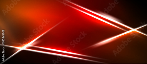 Abstract red background features bright white lines intersecting. Dramatic lighting creates dynamic visual impact. Minimalist design.