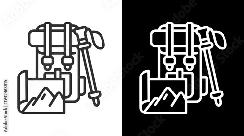 Hiking Gear White Icon Set Vector 