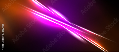 Abstract energy lines intersect, creating vibrant orange, purple glow. Dark background emphasizes bright streaks, dynamic composition.