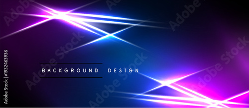 Dark background features vibrant neon lines, creating abstract energy. Purple, blue hues dominate design, suggesting futuristic aesthetic.