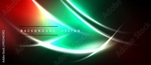 Abstract neon lines create dynamic gradient effect. Vivid red transitions to bright green, contrasting dark background. Modern design element.