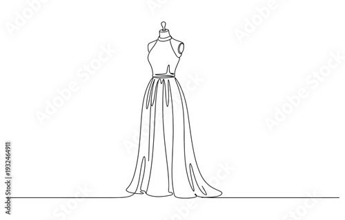 Dressed dummy with one line of continuous line art. Illustration of modern outline design, Dummy with dress.