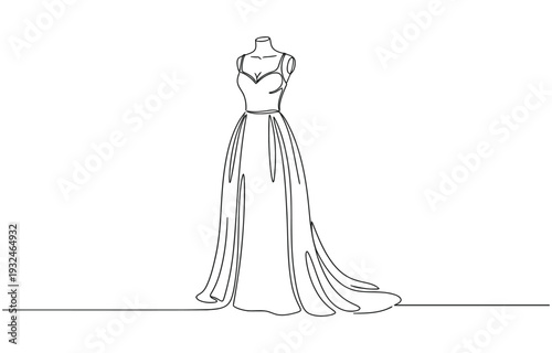 Dressed dummy with one line of continuous line art. Illustration of modern outline design, Dummy with dress.