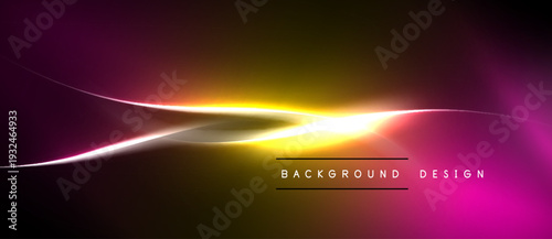 Abstract vibrant design. Flowing lines create dynamic light effect. Gradient colors blend, forming modern backdrop.